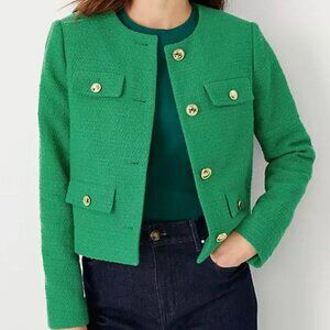 Ann Taylor Green Tweed Cropped Jacket size 8